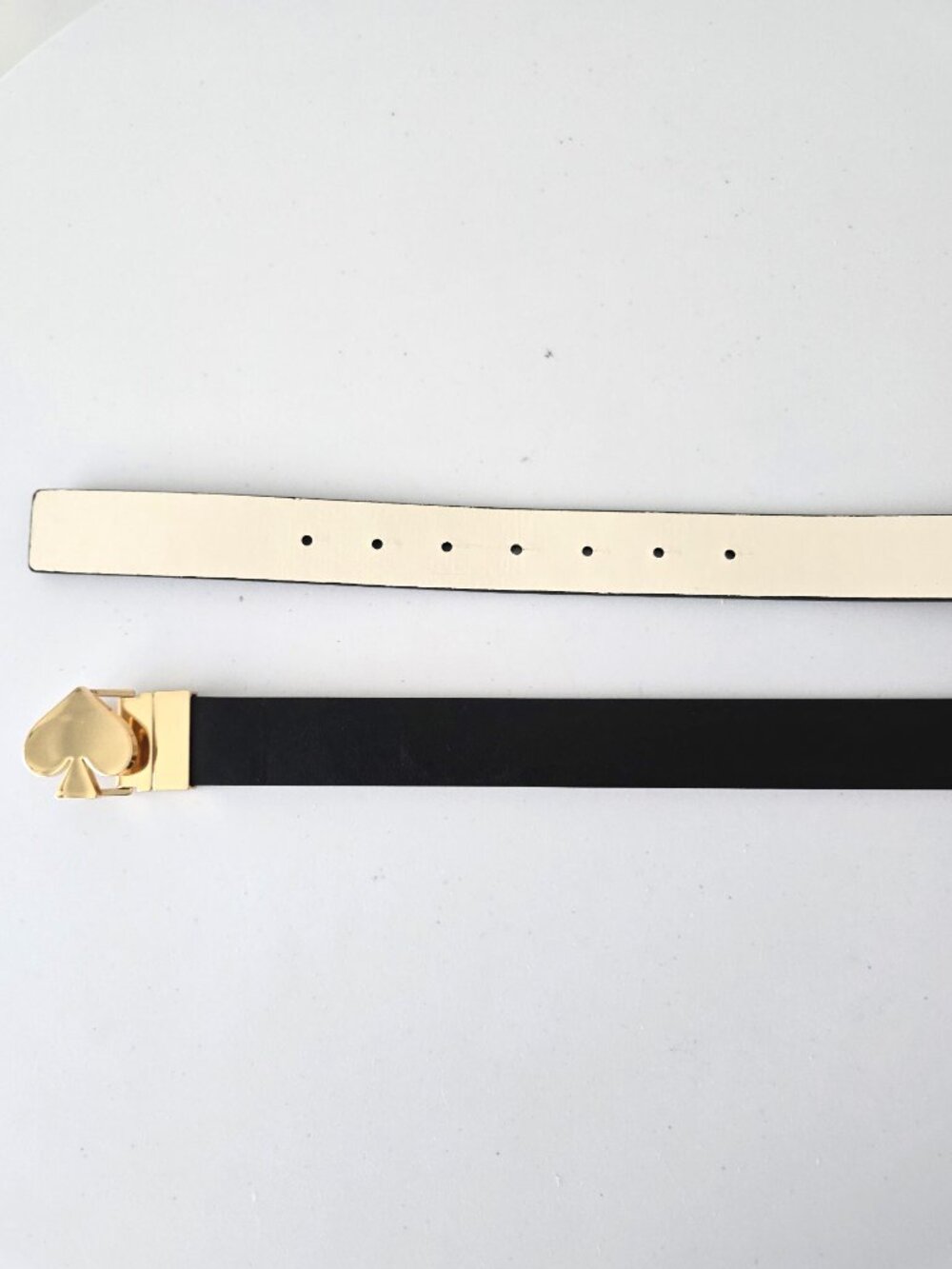 Kate Spade Leather Belt L Black Gold Heart Buckle NWT